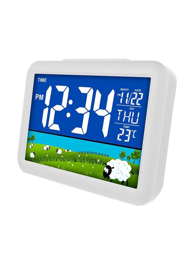 NIBEMINENT Voice Control LED Digital Alarm Clock White 14 x 3cm - Image 1