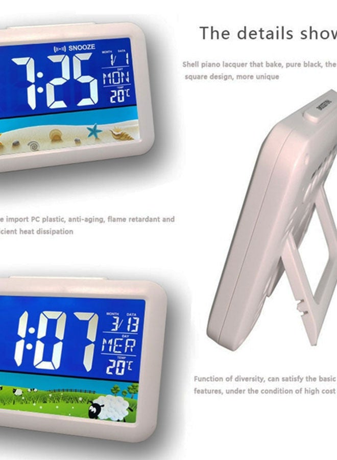 NIBEMINENT Voice Control LED Digital Alarm Clock White 14 x 3cm - Image 3