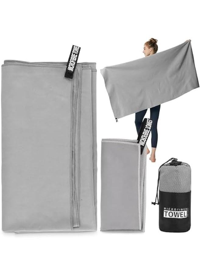 MIXDE - 2 Pack Quick Drying Towel, Gym Towel Swimming Towel for Men Women Microfiber Travel Towel Fast Dry for Beach Gym Backpacking Sports Yoga Swim Use, Navy Blue, 40 x 80CM and 76 x 152CM (Light Gray) - Image 1