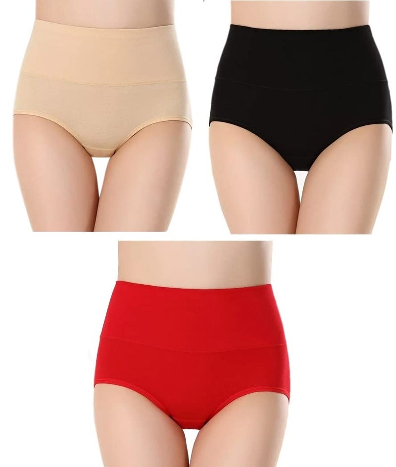PLUMBURY Women's Cotton High Waist Full Coverage Panty, Size M-XXL (Pack of 3 Panty) - Image 1