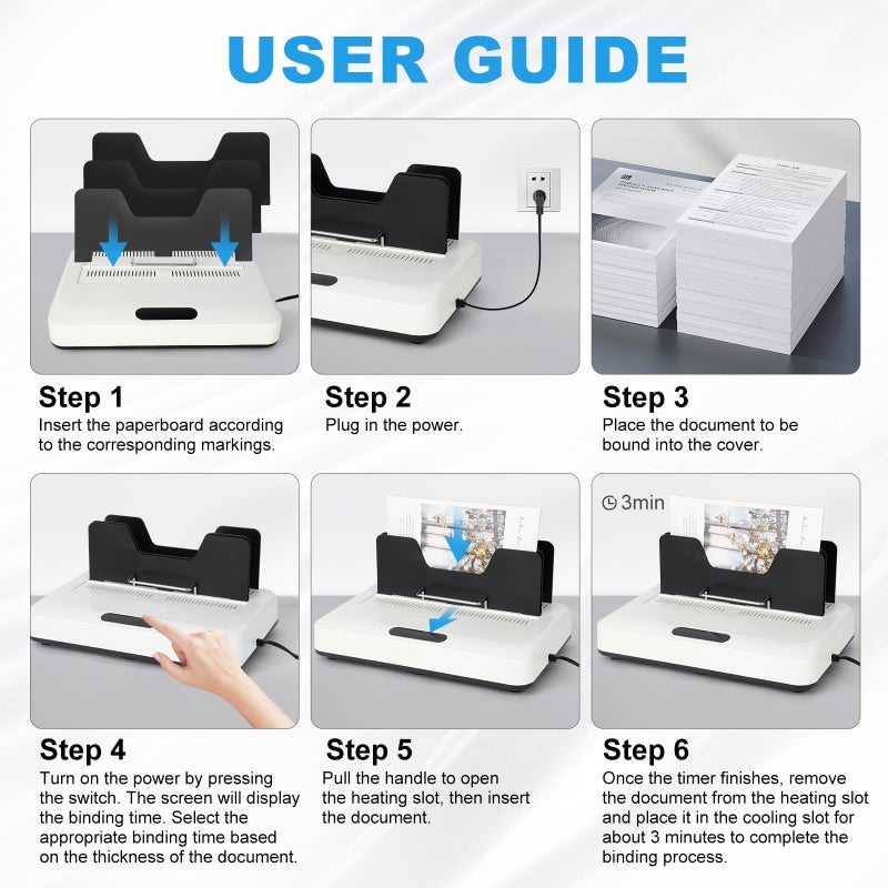 BEMPUS Thermal Binding Machine, 500 Sheets Capacity, No Preheat Time, Digital Touch Panel with Air Cooling, Electric Binder for A4/A5/Letter Size Business Documents, Office and Home Projects - Image 5