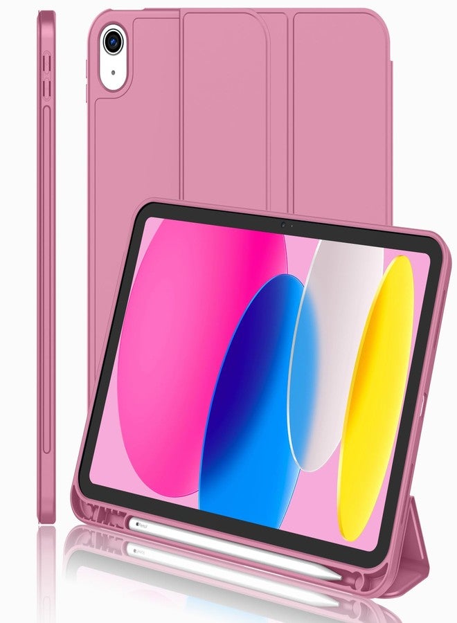 iMieet جراب iMieet الجديد لجهاز iPad من الجيل العاشر 2022 مقاس 10.9 بوصة مع حامل قلم، جراب ذكي ثلاثي الطي مع ظهر TPU ناعم، خاصية التشغيل/الإيقاف التلقائي (لون أحمر بنفسجي باهت جديد) - Image 1