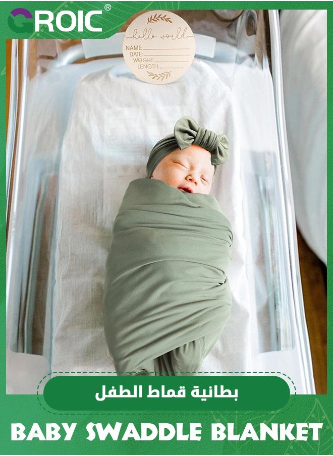 GROIC Baby Swaddle Blanket and Headband Set,Newborn Receiving Blanket with Matching Headband and Beanie Set Baby Swaddle Nursery Swaddle Wrap  - Image 2