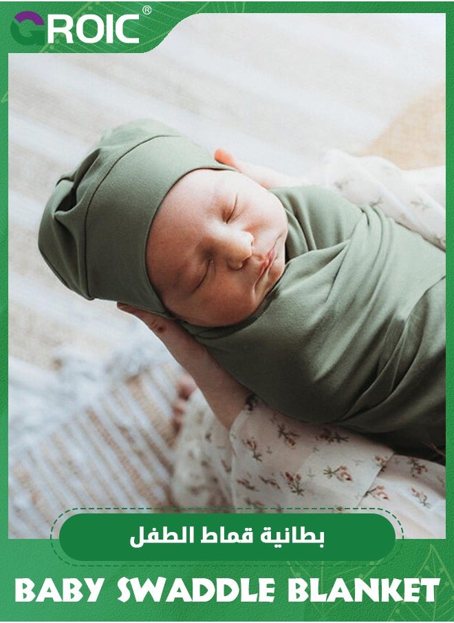 GROIC Baby Swaddle Blanket and Headband Set,Newborn Receiving Blanket with Matching Headband and Beanie Set Baby Swaddle Nursery Swaddle Wrap  - Image 4