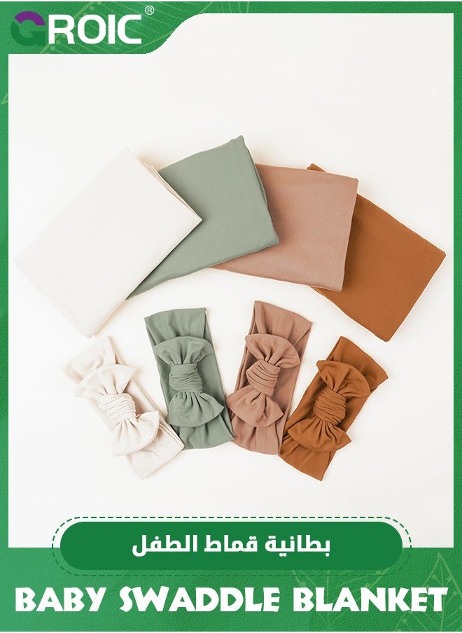 GROIC Baby Swaddle Blanket and Headband Set,Newborn Receiving Blanket with Matching Headband and Beanie Set Baby Swaddle Nursery Swaddle Wrap  - Image 5