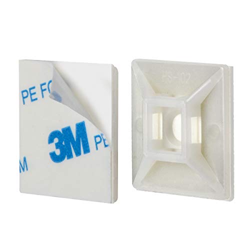 XHF 100 PCS 1.1" White Self Adhesive Cable Zip Tie Mounts Wire Cable Clips Holders Management Anchors Organizer Holders Squares(HS-102) - Image 2