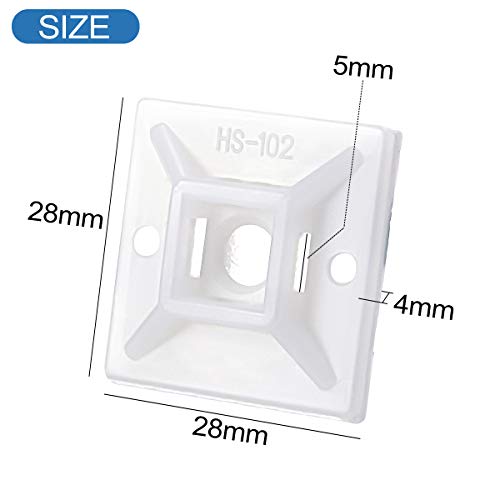 XHF 100 PCS 1.1" White Self Adhesive Cable Zip Tie Mounts Wire Cable Clips Holders Management Anchors Organizer Holders Squares(HS-102) - Image 3