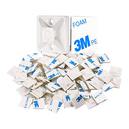 XHF 100 PCS 1.1" White Self Adhesive Cable Zip Tie Mounts Wire Cable Clips Holders Management Anchors Organizer Holders Squares(HS-102) - Image 1