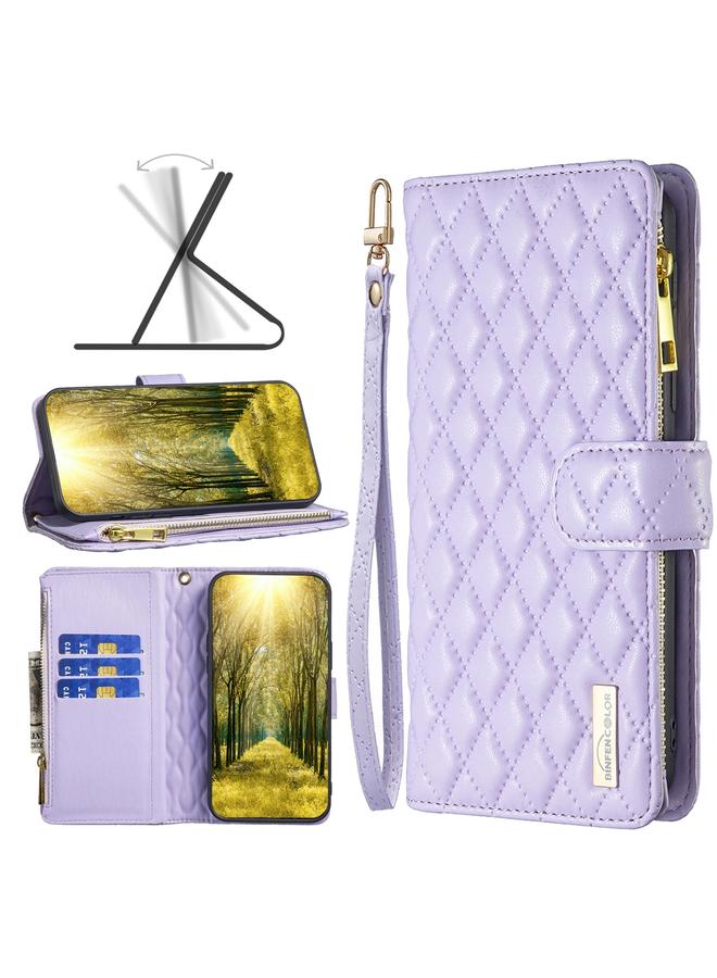 The Bros Case For Xiaomi Poco F5 5G / Redmi Note 12 Turbo Diamond Lattice Zipper Wallet Leather Flip Phone Case