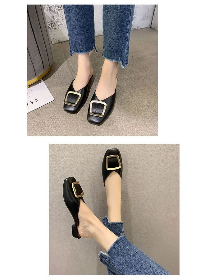 ZCM-HAPPY Ladies Fashion Square Buckle Baotou Slippers Outdoor or Indoor Flat Slipper Sandals - Image 2