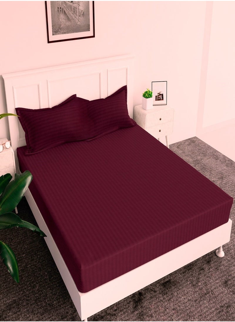 MAXQON - Deep Fitted Bed Sheet +2Pcs Pillow Covers, King/Queen/Double/Single Sizes, Color Maroon, Depth 30cm - Image 1