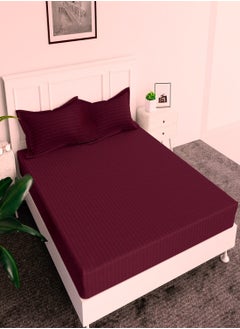 MAXQON Deep Fitted Bed Sheet +2Pcs Pillow Covers, King/Queen/Double/Single Sizes, Color Maroon, Depth 30cm  - Image 1