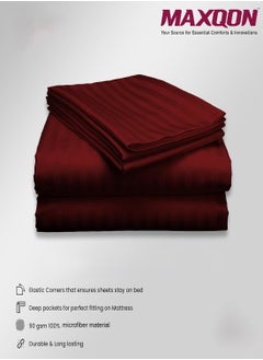 MAXQON Deep Fitted Bed Sheet +2Pcs Pillow Covers, King/Queen/Double/Single Sizes, Color Maroon, Depth 30cm  - Image 5