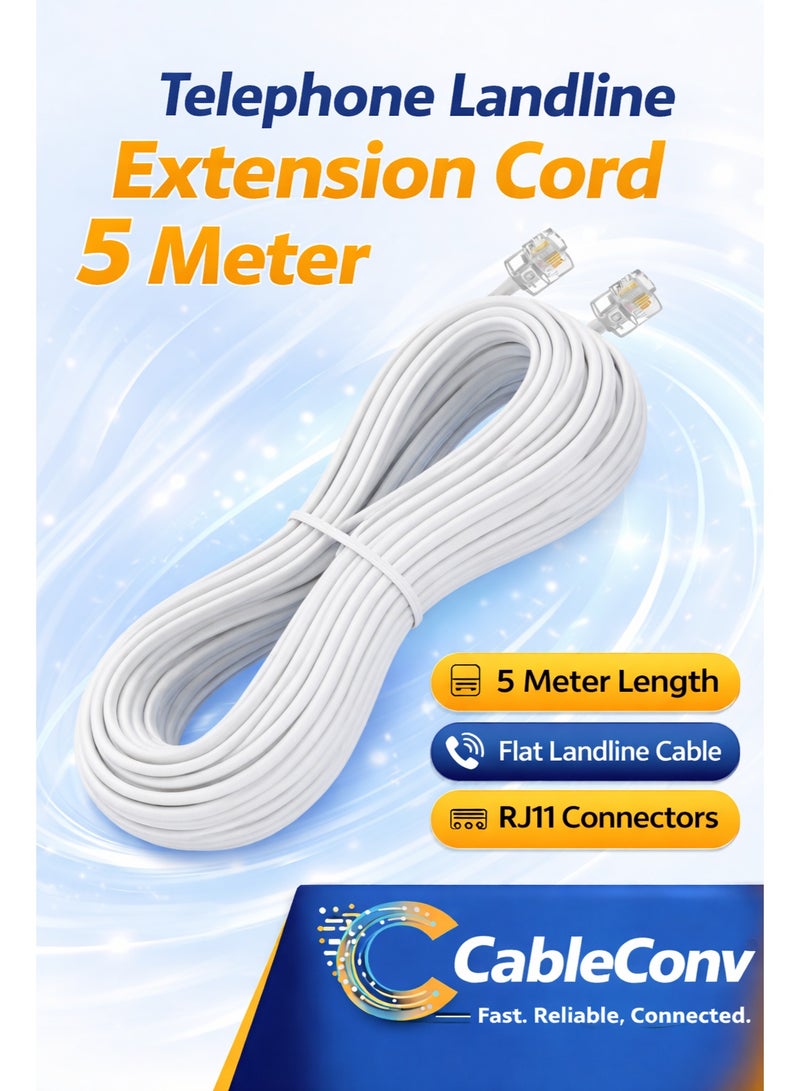 CABLE CONV Telephone Landline Extension Cord 5 Meter RJ11 Flat Cable – High Speed & Durable Phone Extension Wire - Image 1