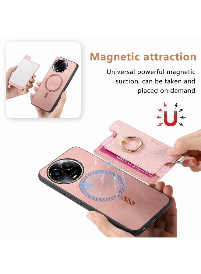 S-TOP Case For Realme 11 5G Global Retro Magsafe Cross Leather Ring Holder Card Bag Phone Case - Image 3