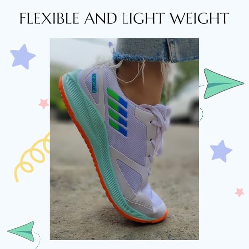 TRASE Kids Boys Sports Shoes | Running, Walking, All Day Casual Wear with Hook & Loop Design (White-Seagreen, 12 UK) - Image 3
