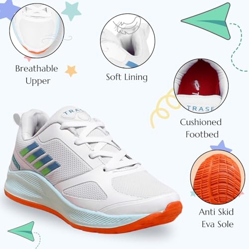 TRASE Kids Boys Sports Shoes | Running, Walking, All Day Casual Wear with Hook & Loop Design (White-Seagreen, 12 UK) - Image 2