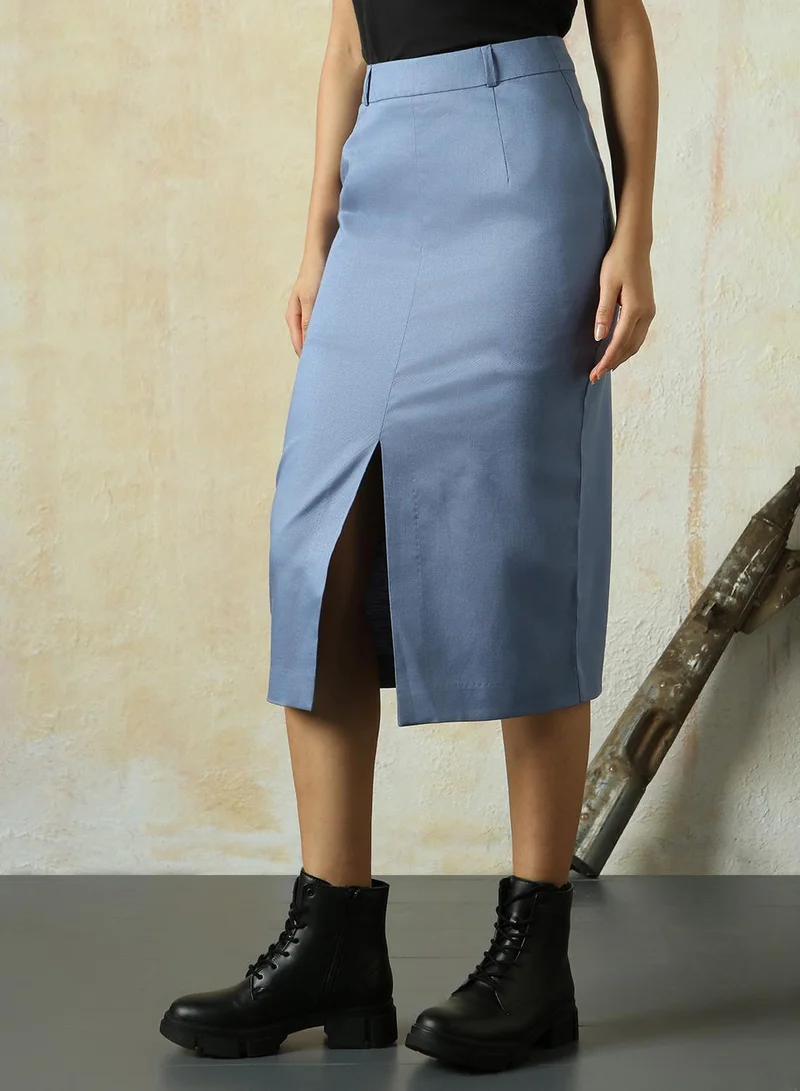 HIGH STAR Women's Infinity Cotton Blend Solid Midi Pencil Slim Fit Skirt