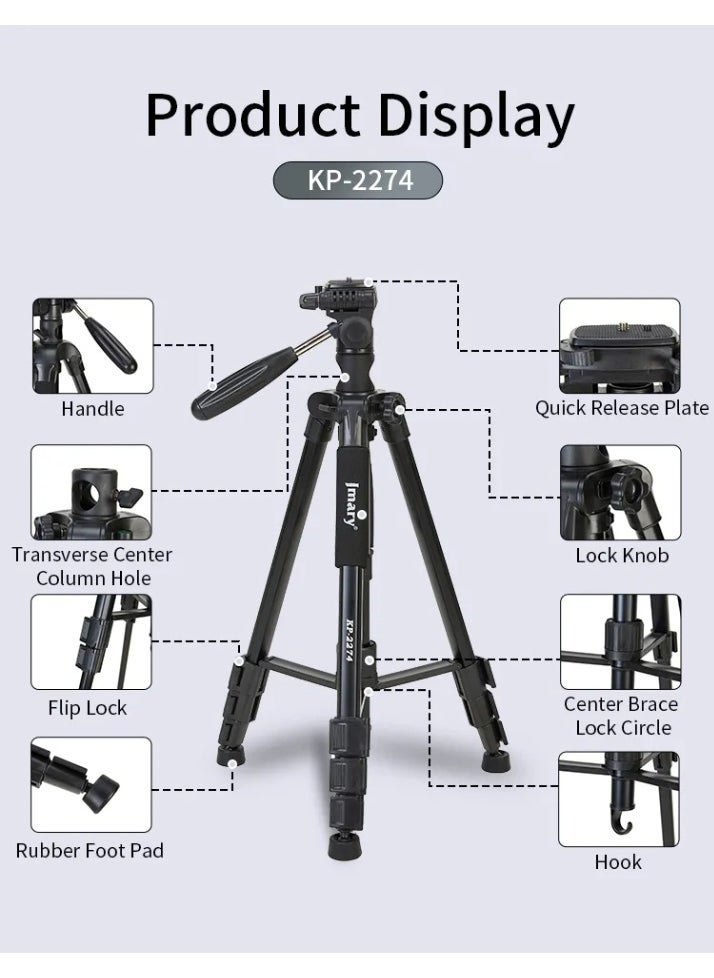 Professional Versatile Tripod KP-2274 , High-quality camera stand with height up to 176.5 cm, 360° rotation, convertible to monopod design, stable tripod base to hold up to 4 kg , Ideal for photography, videography, landscape, portraiture, and professional content , ​​Lightweight and portable