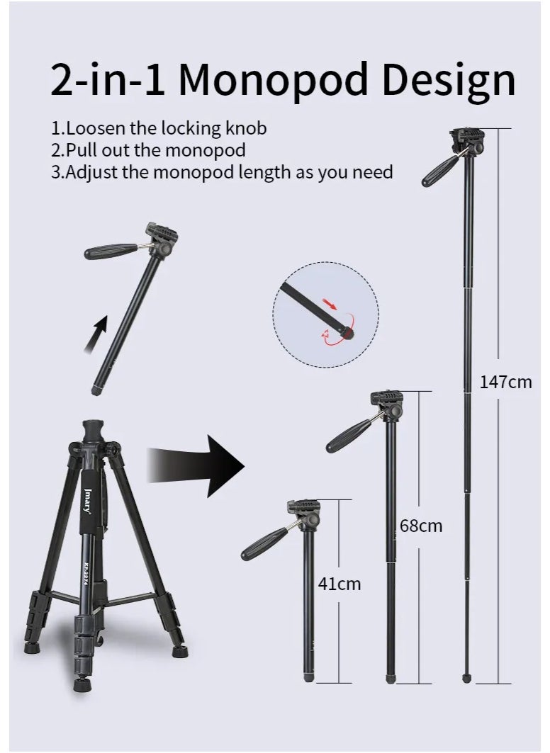 Professional Versatile Tripod KP-2274 , High-quality camera stand with height up to 176.5 cm, 360° rotation, convertible to monopod design, stable tripod base to hold up to 4 kg , Ideal for photography, videography, landscape, portraiture, and professional content , ​​Lightweight and portable