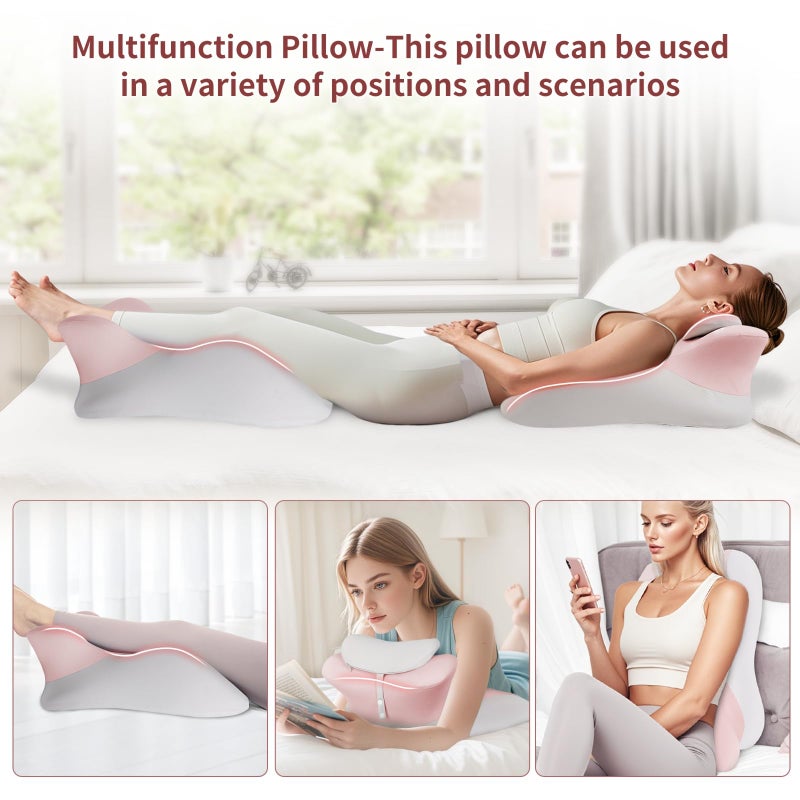 SKYTRAX COMF Adult Memory Foam Ergonomic Wedge Prone Pillow, Bed Pillow for Sitting Up, Back, Neck, and Leg Pain Relief, Anti Snoring, Ideal for Massage, Reading, Sleeping, with Removable Washable Cover, Pink - Image 2