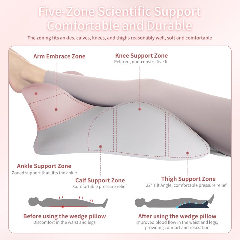 SKYTRAX COMF Adult Memory Foam Ergonomic Wedge Prone Pillow, Bed Pillow for Sitting Up, Back, Neck, and Leg Pain Relief, Anti Snoring, Ideal for Massage, Reading, Sleeping, with Removable Washable Cover, Pink - Image 4