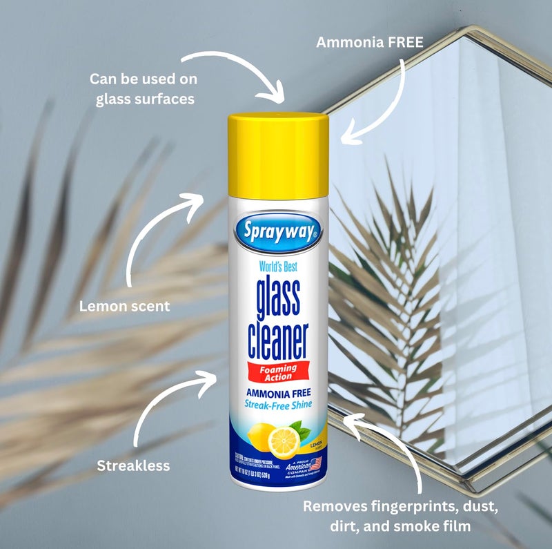 Sprayway Glass Cleaner Lemon Scent Foaming Aerosol Spray, 19oz, Pack of 6 | Ammonia-Free, Streakless, Fast-Acting | Cleans & Polishes Glass Surfaces | Removes Fingerprints, Dust, Dirt, Smoke Film - Image 2
