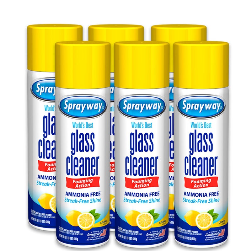Sprayway Glass Cleaner Lemon Scent Foaming Aerosol Spray, 19oz, Pack of 6 | Ammonia-Free, Streakless, Fast-Acting | Cleans & Polishes Glass Surfaces | Removes Fingerprints, Dust, Dirt, Smoke Film - Image 1
