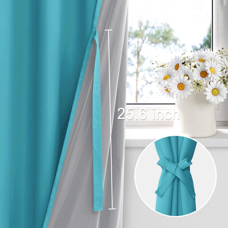 XWZO Complete Blackout Shades Window Curtain Panels with Tiebacks- Noise Reduction and Light Blocking Grommet Curtains with Black Liner for Studio  Basement Room  Turquoise  W42 x L84  Set of 2 - Image 3