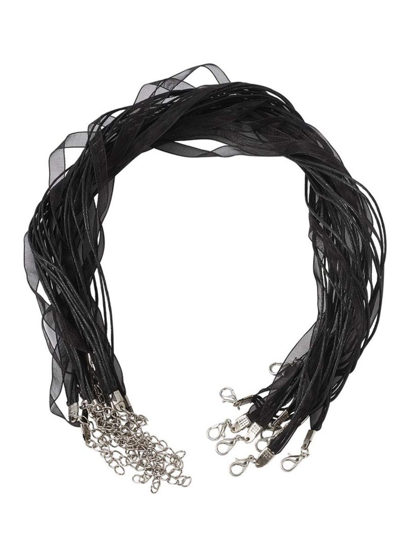 10 Pcs 17 Inch Black Organza Ribbon Necklace Cord for Jewelry Making with Silver Lobster Clasp and Extender Chain - Image 1