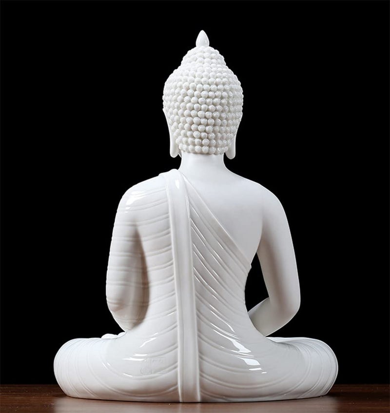 Houlu 12 inch Ceramic Buddha Statues for Home Decor, Small Buddha Decoration Statue Indoor Outdoor - White - Image 4