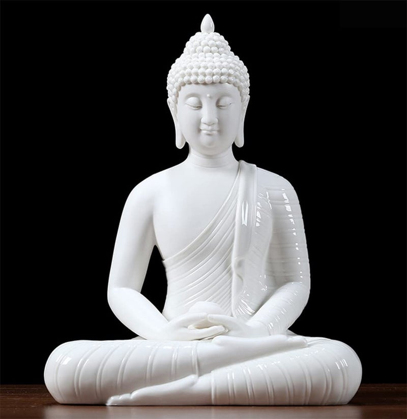 Houlu 12 inch Ceramic Buddha Statues for Home Decor, Small Buddha Decoration Statue Indoor Outdoor - White - Image 1