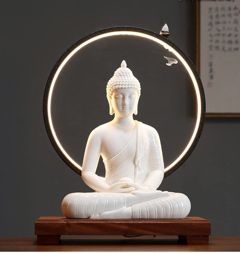Houlu 12 inch Ceramic Buddha Statues for Home Decor, Small Buddha Decoration Statue Indoor Outdoor - White - Image 5