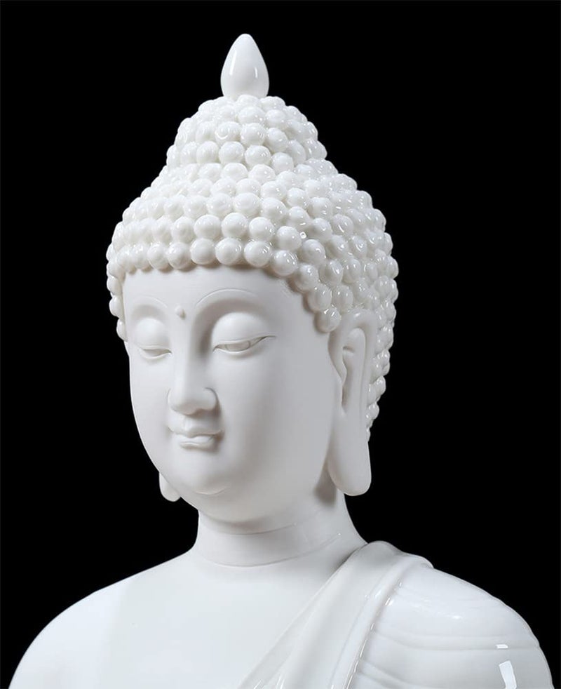 Houlu 12 inch Ceramic Buddha Statues for Home Decor, Small Buddha Decoration Statue Indoor Outdoor - White - Image 2
