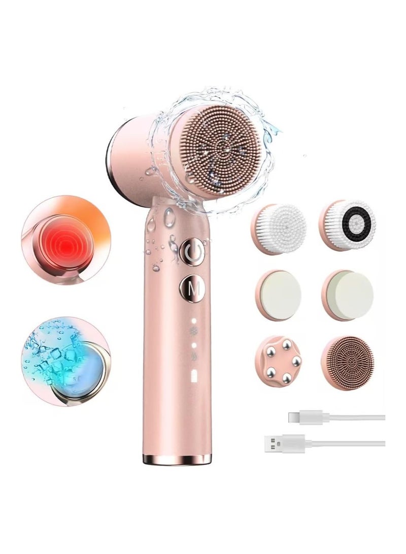 Captaintech Electric Face Scrubber, Electric Facial Cleansing Brush, Facial Cleansing Brush with Hot & Cold Compress, 6 Brush Heads, 3 Spin Speeds, Waterproof, for Cleansing, Exfoliating, Massaging - Image 1
