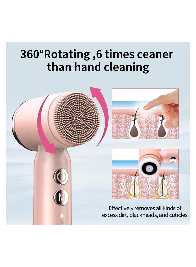 Captaintech Electric Face Scrubber, Electric Facial Cleansing Brush, Facial Cleansing Brush with Hot & Cold Compress, 6 Brush Heads, 3 Spin Speeds, Waterproof, for Cleansing, Exfoliating, Massaging - Image 2