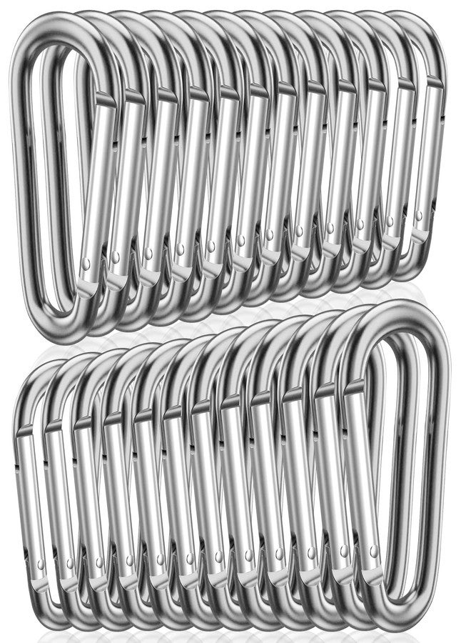 STURME 2" Aluminum D Ring Carabiners Clip D Shape Spring Loaded Gate Small Keychain Carabiner Clip Set for Outdoor Camping Mini Lock Snap Hooks Spring Link Key Chain Durable Improved 24 PCS (Silver) - Image 1