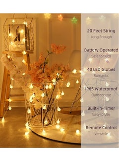 Generic Globe String Lights Battery Operated Outdoor Lights with Remote Timer 20FT 40 LED Fairy Lights Indoor Outdoor Waterproof Hanging Lights for Patio Gazebo Balcony Garden Bedroom Décor  - Image 3