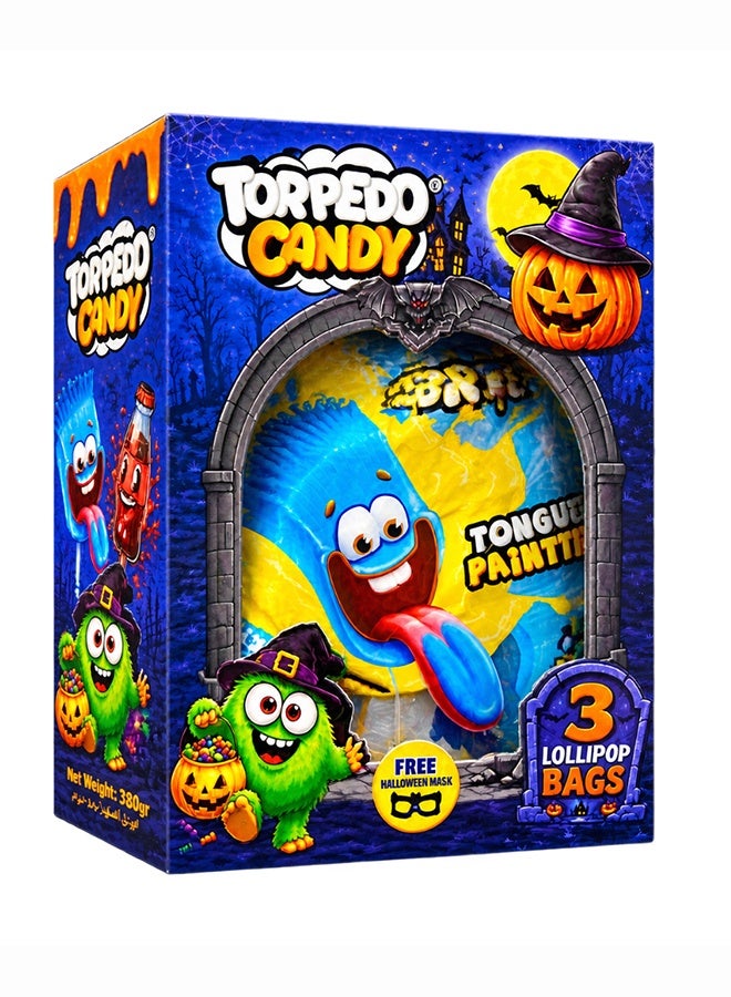 Torpedo Candy Halloween Pack with 3 Lollipop Bags & Free Halloween Mask 340g - Image 1