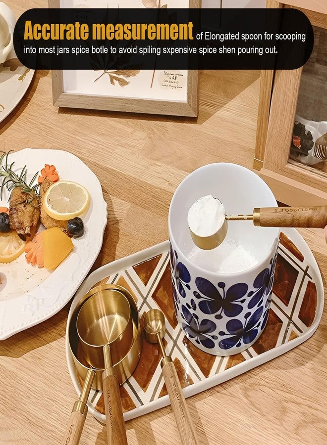 SHIKORI طقم أكواب وملاعق قياس شيكوري الذهبي بمقابض خشبية، طقم أكواب وملاعق قياس من الفولاذ المقاوم للصدأ عالي الجودة - ذهبي - Image 5