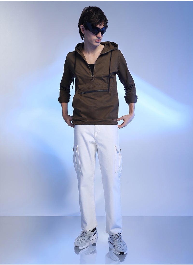 كامبوس سوترا Men's Brown Half-Zip Utility Jacket With Contrast Drawstring  - Image 5