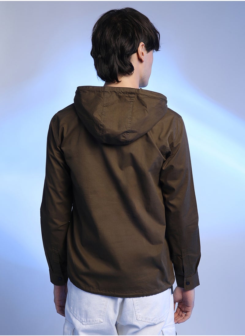 كامبوس سوترا Men's Brown Half-Zip Utility Jacket With Contrast Drawstring  - Image 3