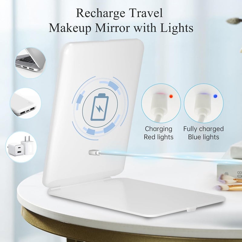FUNTOUCH Rechargeable Travel Makeup Vanity Mirror with 72 Led Lights, Portable Lighted Makeup Beauty Mirror, 3 Color Lighting, Dimmable Touch Screen, Tabletop LED Folding Cosmetic Mirror with Lights - Image 2