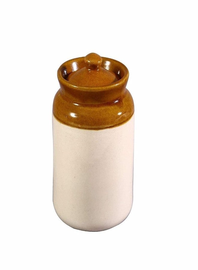 HAV CREATION Ceramic Pickle Jar with Lid – 1000 ml | Traditional Handmade Kitchen Storage Container for Pickles, Spices, Chutneys & Snacks – Multicolor, 1 Piece | Ceramic Honey Pot brown and White - Image 1
