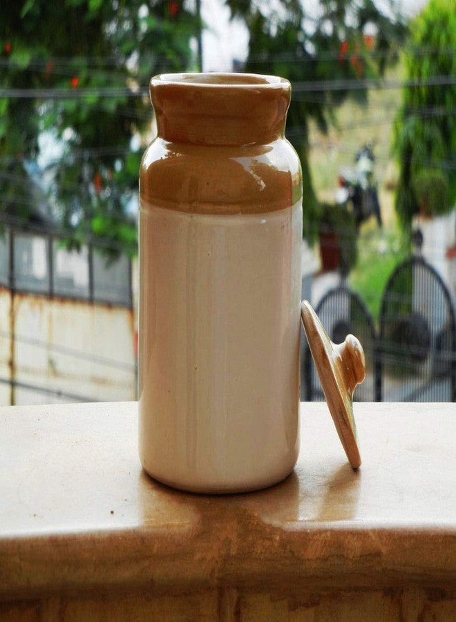 HAV CREATION Ceramic Pickle Jar with Lid – 1000 ml | Traditional Handmade Kitchen Storage Container for Pickles, Spices, Chutneys & Snacks – Multicolor, 1 Piece | Ceramic Honey Pot brown and White - Image 4
