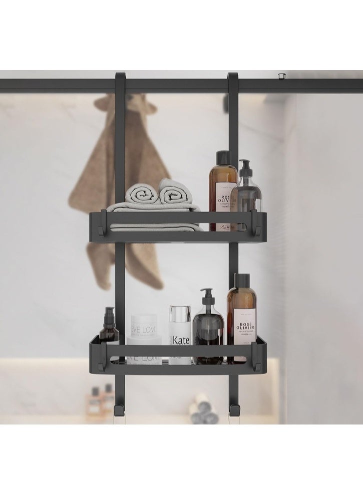 Forthcan Overdoor Shower Caddy – 2-Tier Aluminum Hanging Shower Rack with Hooks, Rustproof Bathroom Organizer with Suction Cups, Black - Image 3