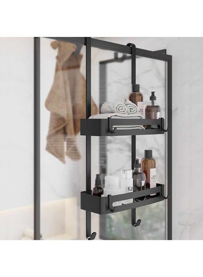 Forthcan Overdoor Shower Caddy – 2-Tier Aluminum Hanging Shower Rack with Hooks, Rustproof Bathroom Organizer with Suction Cups, Black - Image 1