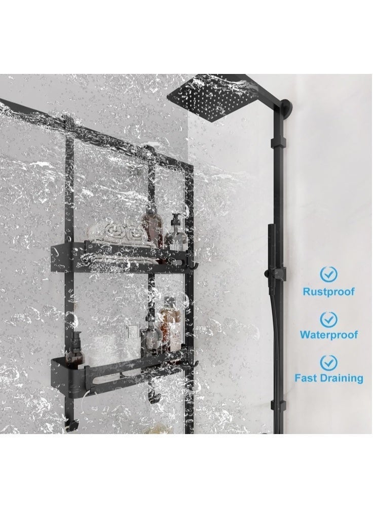 Forthcan Overdoor Shower Caddy – 2-Tier Aluminum Hanging Shower Rack with Hooks, Rustproof Bathroom Organizer with Suction Cups, Black - Image 5
