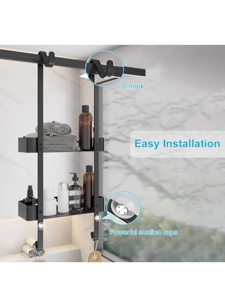Forthcan Overdoor Shower Caddy – 2-Tier Aluminum Hanging Shower Rack with Hooks, Rustproof Bathroom Organizer with Suction Cups, Black - Image 4