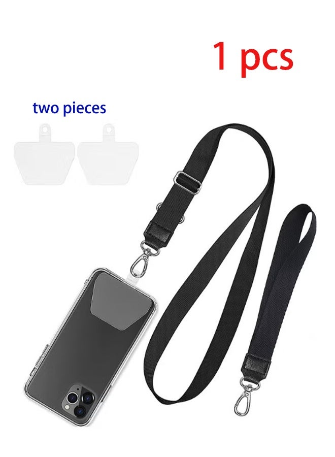 واي جيه حامل مفاتيح مزود بحبل هاتف ، حبل قابل للتعديل حول الرقبة وحزام معصم مع 2 لاصق ، متوافق مع آيفون وسامسونج جالاكسي وجميع الهواتف الذكية باللون الأسود - Image 1